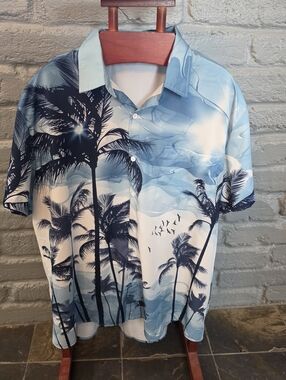 Set Of 2 Hawaiian Shirts Palm TreePrint Short Sleeve Button 4XL